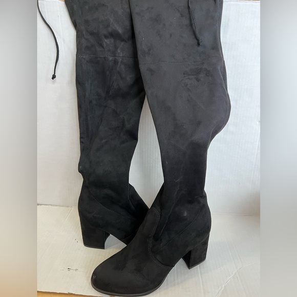 Unisa Boots Womens 7 M Tall Over The Knee High Black Leather Block Heels Zipper - Picture 2 of 5